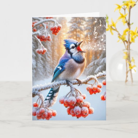 Carte Blue Jay chante une chanson (Fleur jaune)