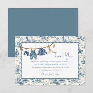 Carte Blue Jean Denim Boy Baby Shower Thank You Card
