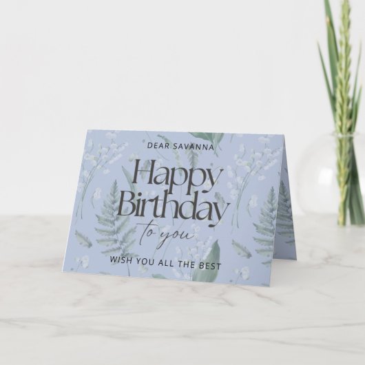 Carte Blue Lily of the Valley Custom Happy Birthday Card (Devant)