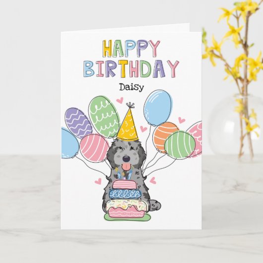 Carte Blue Merle Cockapoo Cavapoo Chien Joyeux anniversa (Fleur jaune)