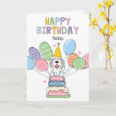 Carte Blue Merle Sheepadoodle Dog Joyeux Anniversaire (Fleur jaune)