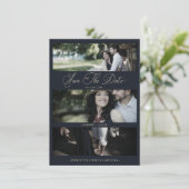 Carte Blue Modern 3 Wedding Engagement Photos Collage (Debout devant)