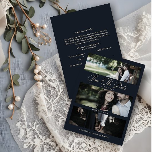 Carte Blue Modern 3 Wedding Engagement Photos Collage
