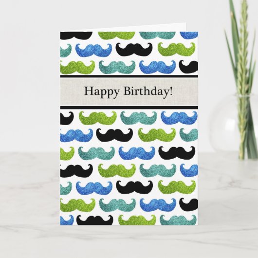 Carte Blue Mustache motif - Joyeux Anniversaire Pour Lui (Devant)