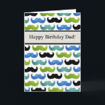 Carte Blue Mustache pattern - Happy Birthday Dad<br><div class="desc">mustaches, turquoise, funny, black, birthday, green, retro, humor, gentleman, modern, mustache, pattern, happy birthday, happy, blue, green, turquoise, teal, stache, staches, moustache, dad, father, pop, daddy, papa</div>