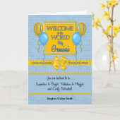 Carte Blue New Baby Boy Gemini Félicitations (Fleur jaune)