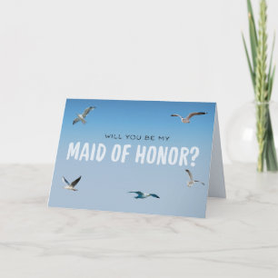 Carte Blue Ombre Seagulls Coastal Maid of Honor Proposit