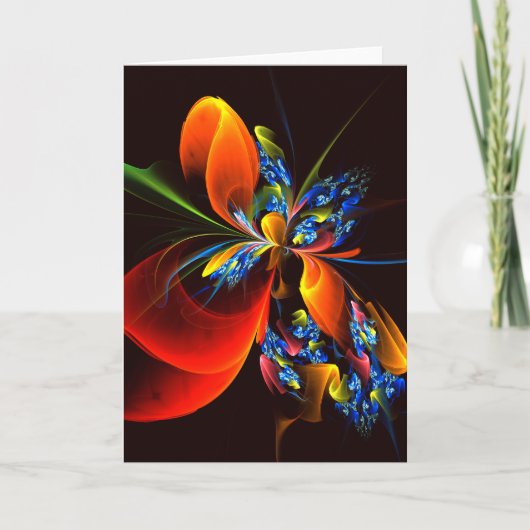 Carte Blue Orange Floral Moderne Art Abstrait Motif #03 (Devant)