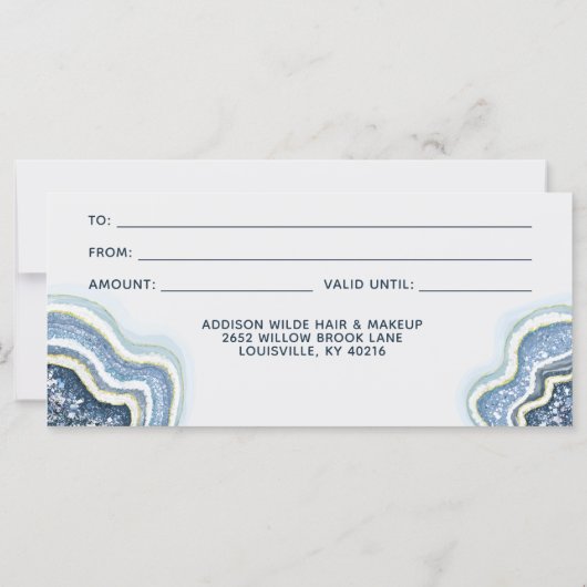 Carte Blue Parties scintillant Agate Geode Business Cade (Dos)