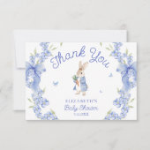 Carte Blue Peter Rabbit Boy Baby shower Merci (Devant)