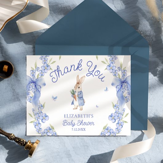 Carte Blue Peter Rabbit Boy Baby shower Merci