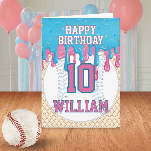 Carte Blue Pink Baseball Drip Any Age Birthday