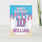 Carte Blue Pink Baseball Drip Any Age Birthday (Devant)