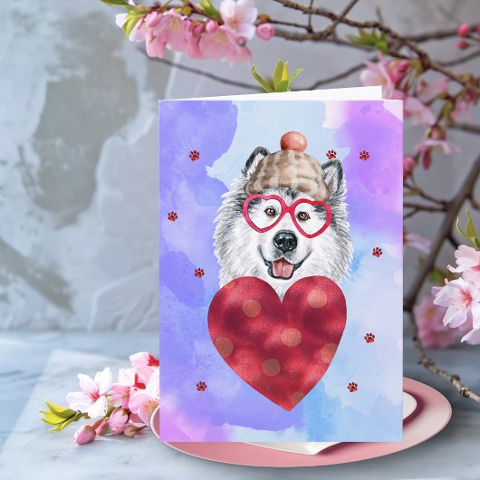 Carte Blue Purple Alaskan Valentine's Day Cadeau chien