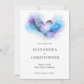 Carte Blue Purple Gold Abstract Heart Save the Date (Devant)