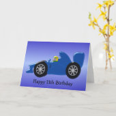 Carte Blue Racing Car personnalisé 11e anniversaire (Fleur jaune)