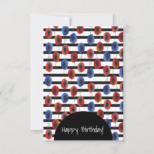 Carte Blue Red Poppy Floral Joyeux Anniversaire Toute Oc (Devant)