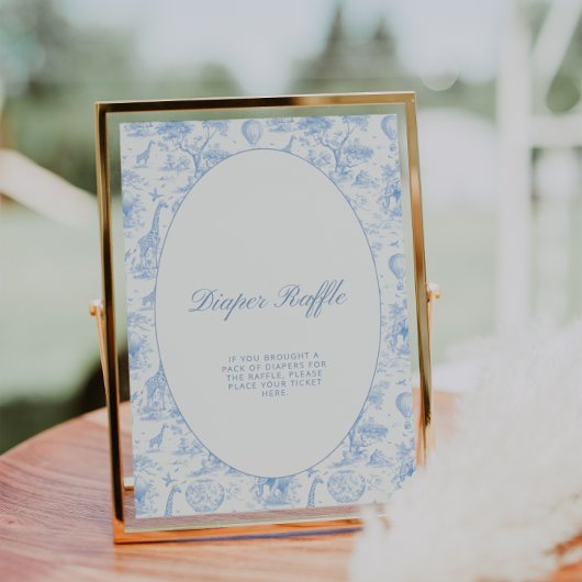 Carte Blue Safari Toile de Jouy Diaper Raffle Sign