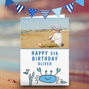 Carte Blue Sea Animaux Crabe Coquille Garçon Anniversair