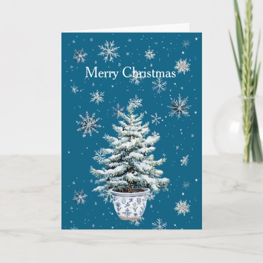 Carte Blue Silver Snowflakes Christmas Tree (Devant)