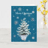 Carte Blue Silver Snowflakes Christmas Tree (Fleur jaune)