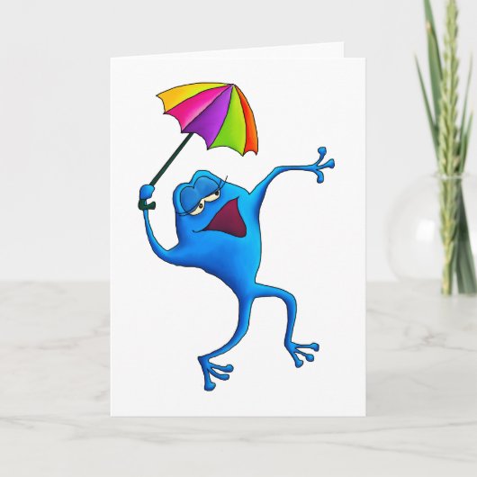 Carte Blue Singing Frog with Umbrella (Devant)