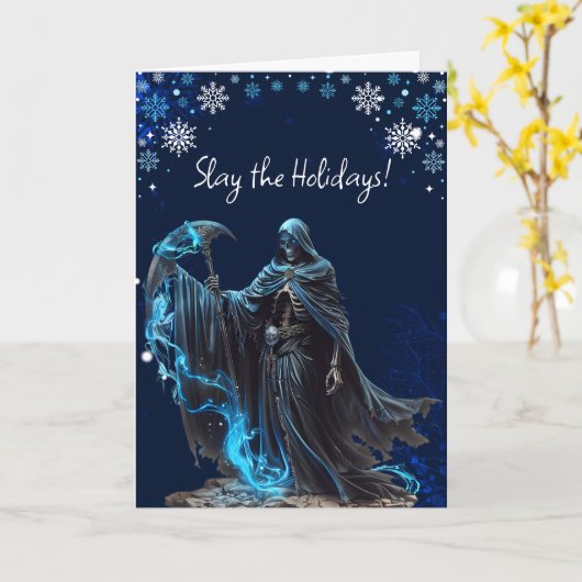 Carte Blue Snowflake Grim Reaper Drôle Horreur Noël (Fleur jaune)