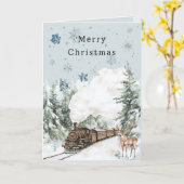 Carte Blue Snowflakes Christmas Deer Train (Fleur jaune)