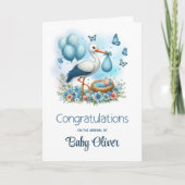 Carte Blue Stork Baby Boy Félicitations (Devant)