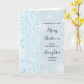 Carte Blue Swirls Fille et famille Joyeux Noël (Fleur jaune)