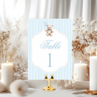 Carte Blue Teddy Bear Bow Balloon Baby Boy Table Number