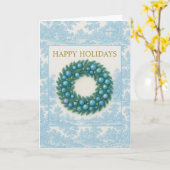Carte Blue Toile Holiday Card with Winter Wreath (Fleur jaune)