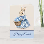 Carte Blue Toile Mother Rabbit n Basket of Easter Eggs (Devant)
