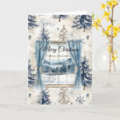 Carte Blue Trees Snowflakes Christmas Window (Fleur jaune)