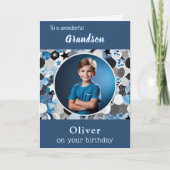 Carte Blue Trendy Modern 1 Photo Grandson Anniversaire (Devant)