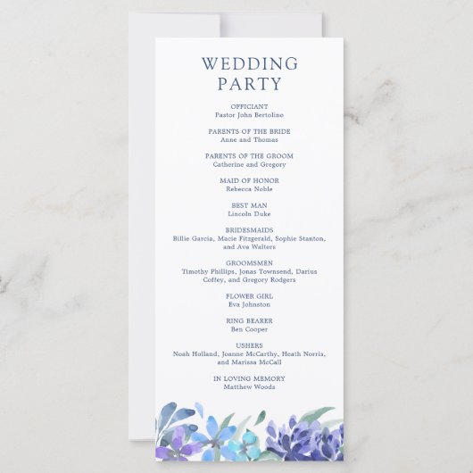 Carte Blue Tropical Floral Wedding Program (Dos)