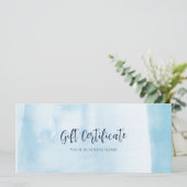 Carte Blue Watercolor Script Modern Cadeau Certificat (Debout devant)