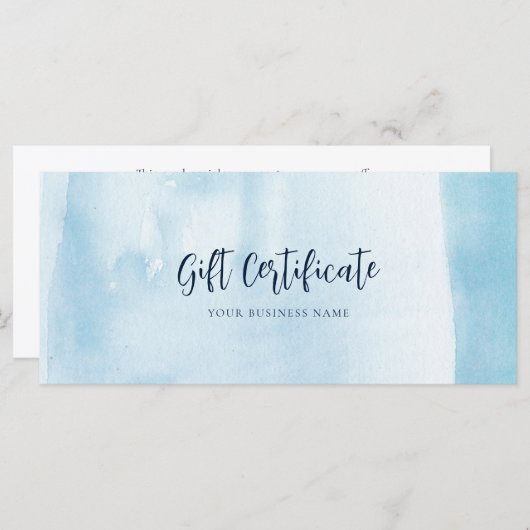 Carte Blue Watercolor Script Modern Cadeau Certificat (Devant / Derrière)