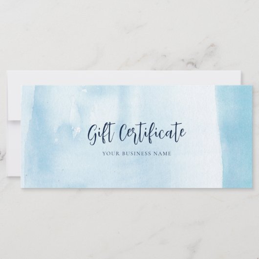 Carte Blue Watercolor Script Modern Cadeau Certificat (Devant)