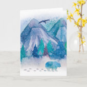 Carte Blue Watercolor Winter Mountain Landscape Art (Fleur jaune)