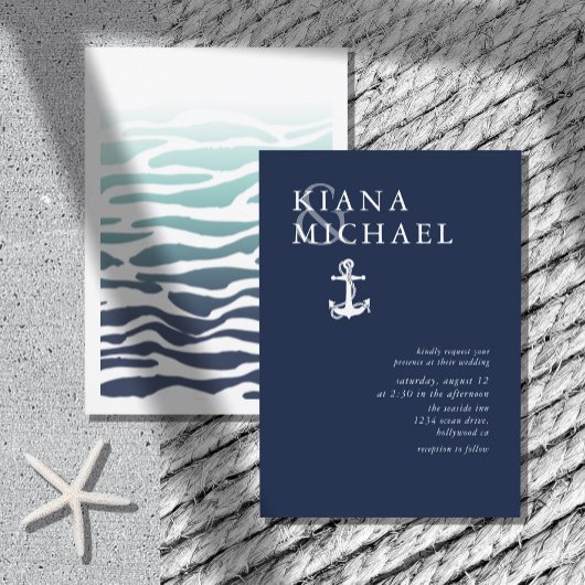 Carte Blue Wave Ancre Mariage Wht/Navy ID836
