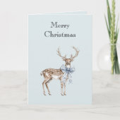 Carte Blue White Bow Christmas Deer (Devant)