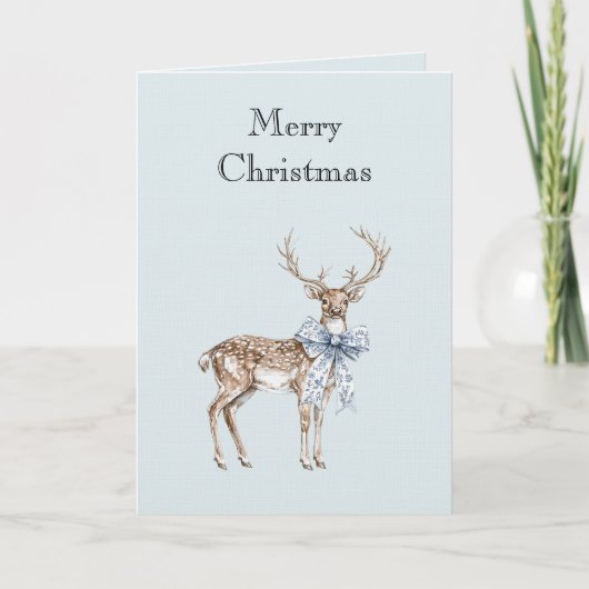 Carte Blue White Bow Christmas Deer (Devant)