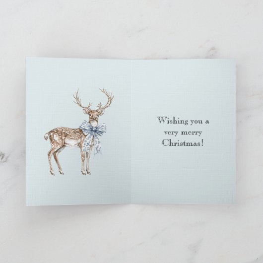 Carte Blue White Bow Christmas Deer (Intérieur)