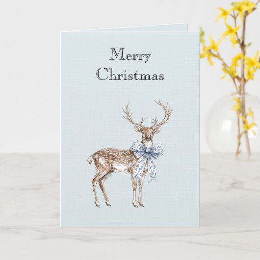 Carte Blue White Bow Christmas Deer (Fleur jaune)