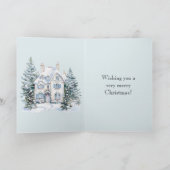 Carte Blue White Christmas Winter House Trees (Intérieur)