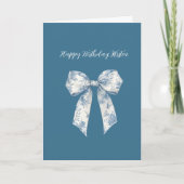 Carte Blue White Floral Bow Birthday (Devant)