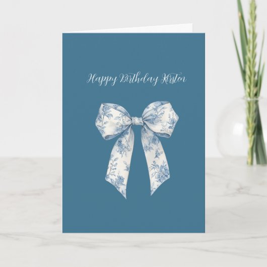 Carte Blue White Floral Bow Birthday (Devant)