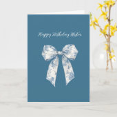 Carte Blue White Floral Bow Birthday (Fleur jaune)