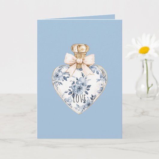 Carte Blue White Floral Heart Perfume Bottle Love  (Petite plante)